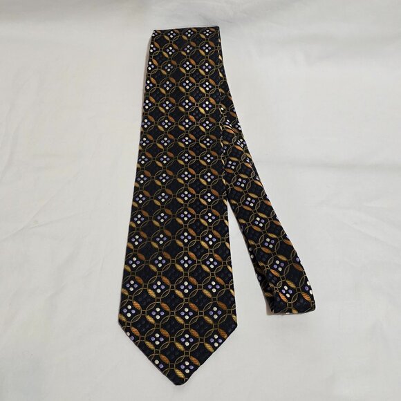 Robert Talbott Best of Class Silk USA Necktie Black Gold Blue Silver Geo 60" - Picture 3 of 7